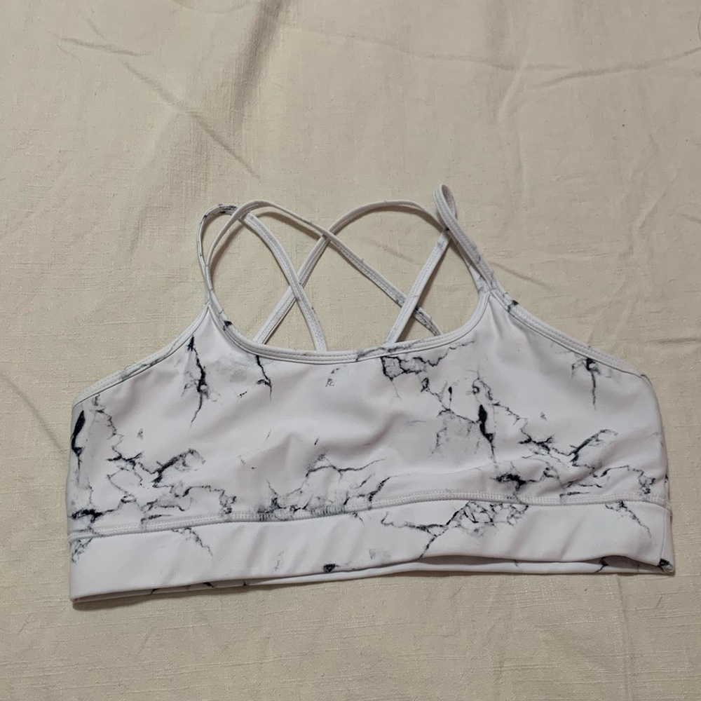 BuffBunny white marble sports bra